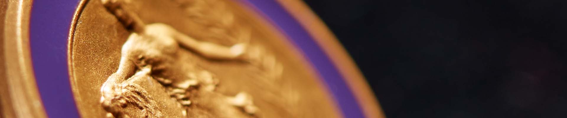 Brass lapel pin with purple enamel